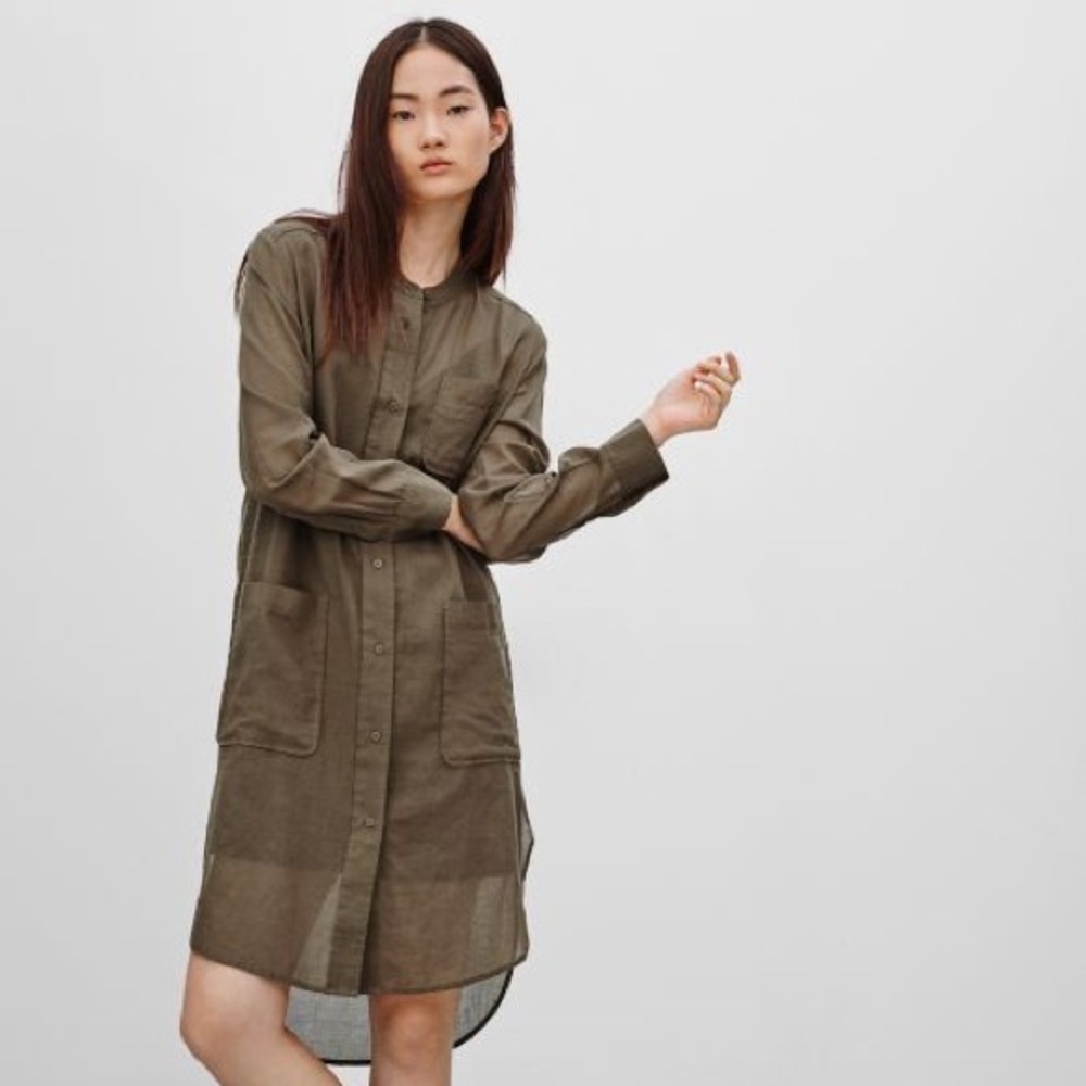 ARITZIA ARMY COLLARLESS BUTTON DOWN DAGNALL DRESS